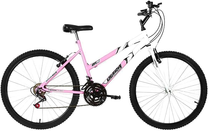 Bicicleta de Passeio Ultra Bikes Esporte Bicolor Aro 24 Reforcada Freio V Brake – 18 Marchas Feminina Rosa Bebe