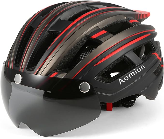 Homesen Capacete de mountain bike Aomiun capacete de motociclismo com luz de fundo viseira magnetica destacavel de protecao UV para homens mulheres